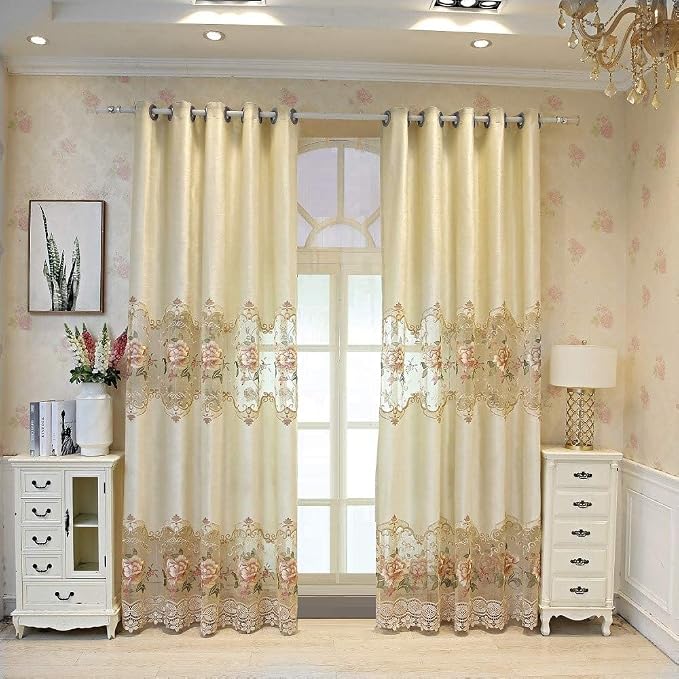 1pc Luxury Peony Embroidery Thermal Insulated Curtain Drape - Image 2