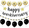 Happy Workiversary Banner Black Gold Glitter Work Anniversary Party Decorations by PEIQICHU