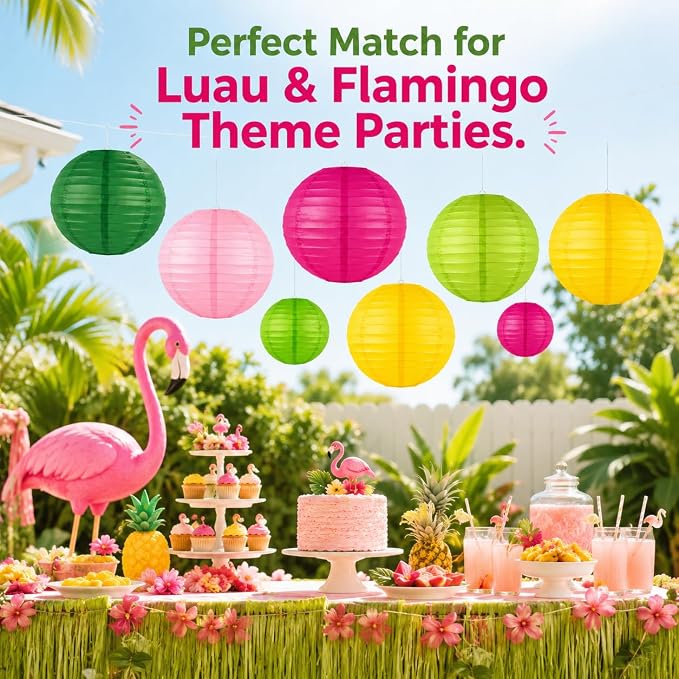12 Pcs Paper Lanterns Party Decorations, 8 and 10 in Hanging Round Lantern Lamps - Image 2