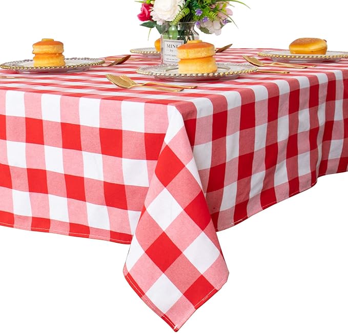 ShinyBeauty Gingham Square Tablecloth 54x54 Red and White Cotton Plaid | by ShinyBeauty
