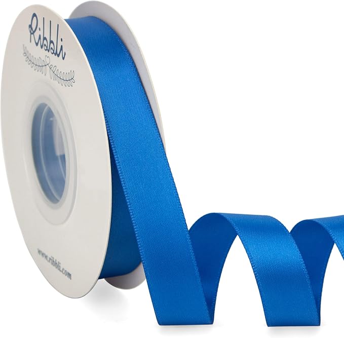 Ribbli Royal Blue Satin Ribbon 5/8 inch x Continuous 25 Yards, Double Faced by Ribbli