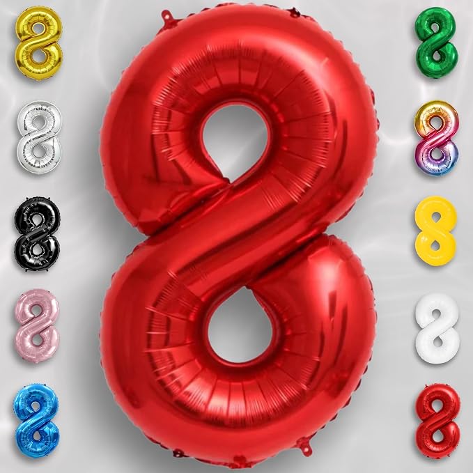 Red Number Balloon 8 Mylar Foil Balloons 40 inch - Image 2