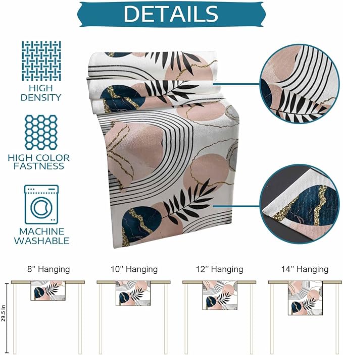 Modern Boho Cotton Linen Table Runner for Dining Kitchen, Wedding Outdoor Party Tablerunners Decoration, Abstract Bohemian Tropical Palm Leaf Dresser Scarf Coffee Tablecloth Runners 13x60 Inches