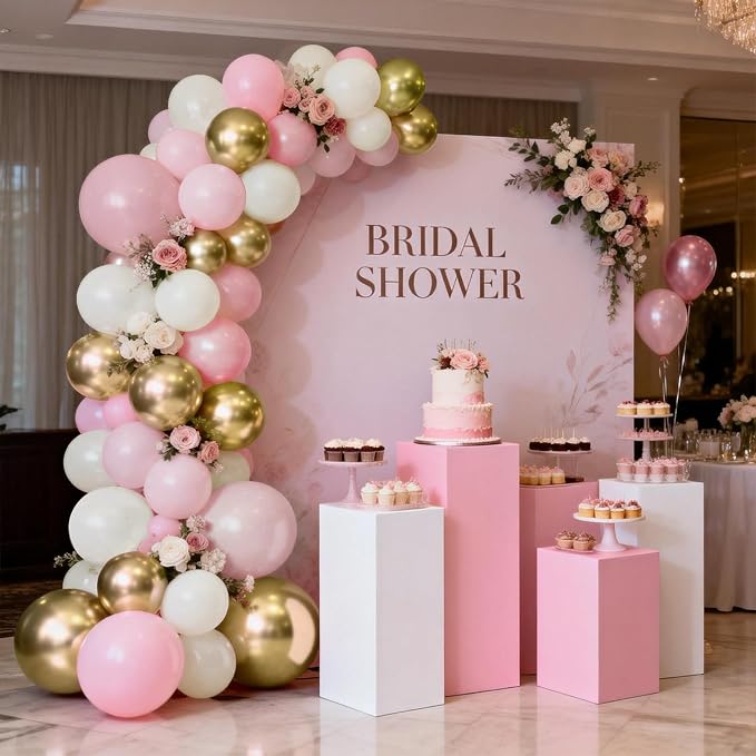 Double Stuffed Pearl Pink White Gold Balloon Arch Kit 119 Pcs | Sweet 16 - Image 5