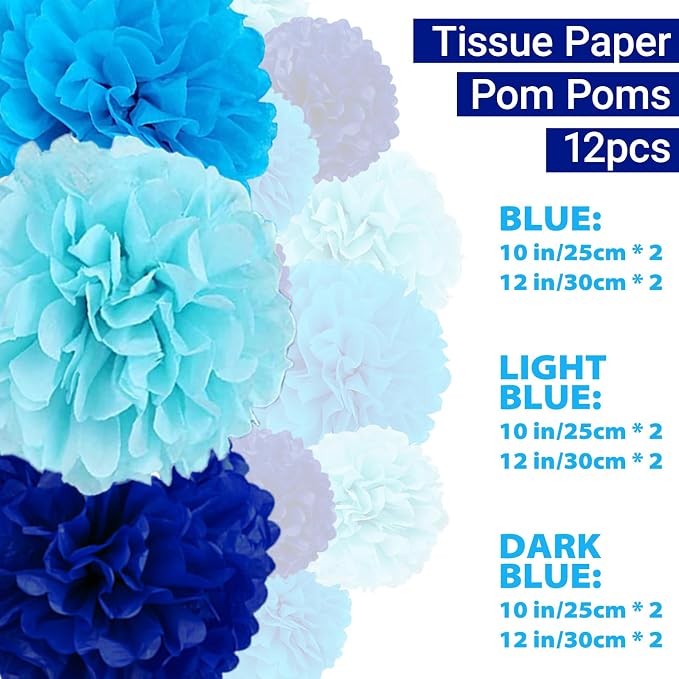 Capesaro Blue Paper Pom Poms - Image 2