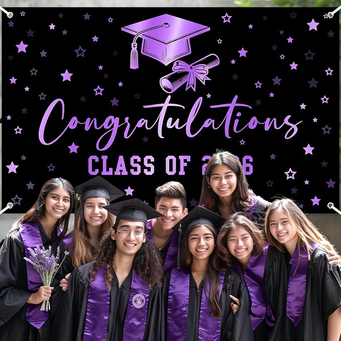 Congratulations Class of 2026 Backdrop Black Purple Graduation Banner Congrats - Image 9