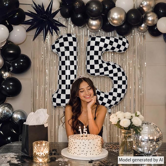 40 Inch Checkered Number 15 Balloon, Foil Helium Birthday Decoration | 40" - Image 2