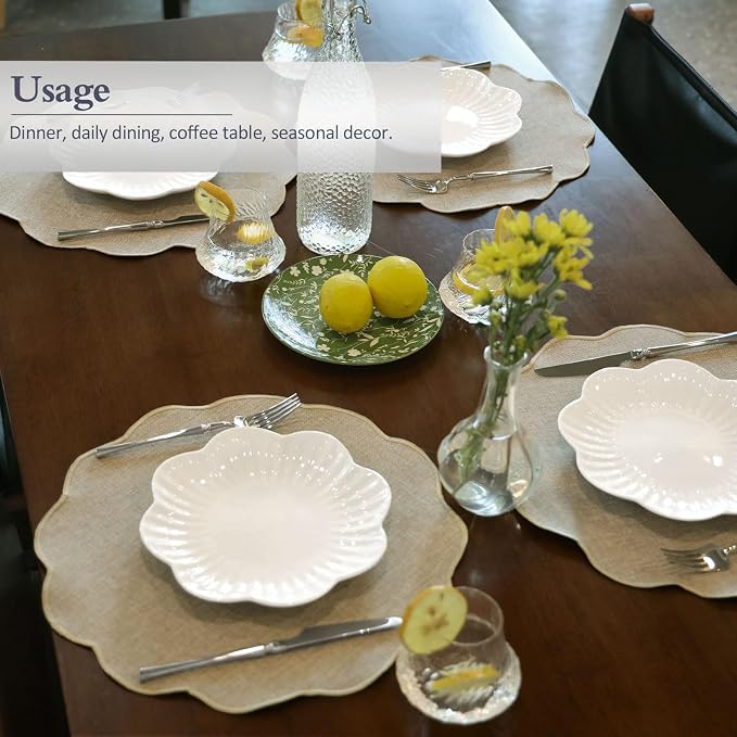 AHHFSMEI Round Faux Linen Placemats Set of 6 Heat Resistant Non-Slip Stain - Image 4