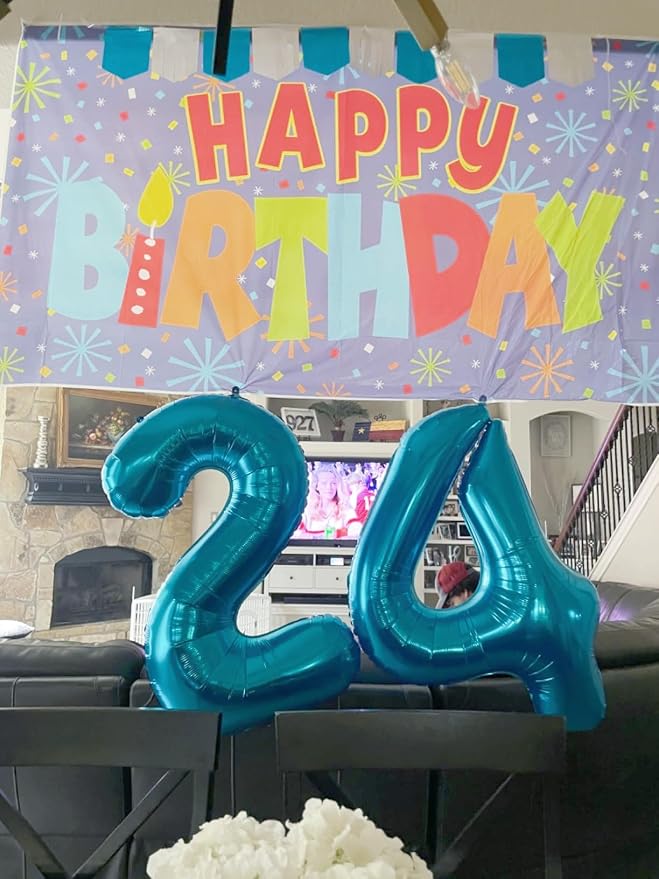 5 Balloon Numbers Birthday Decorations, 40In Light Blue Balloons - Image 5