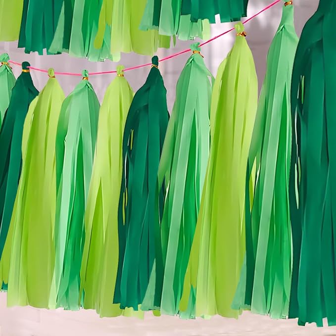 Green Gradient Tissue Paper Tassels 30pcs Streamers Party by Unknown