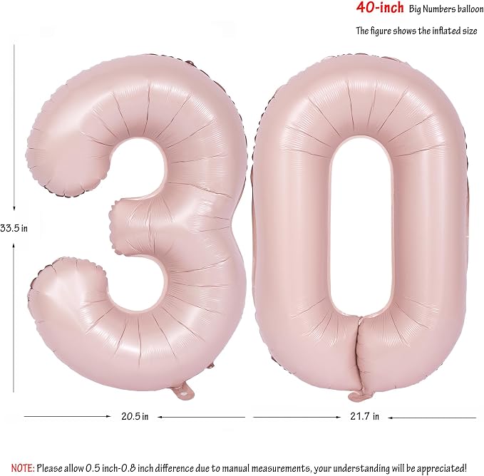40 In Matte Pink Number Balloons Helium Foil Mylar Balloon Party Digital 30 | - Image 2