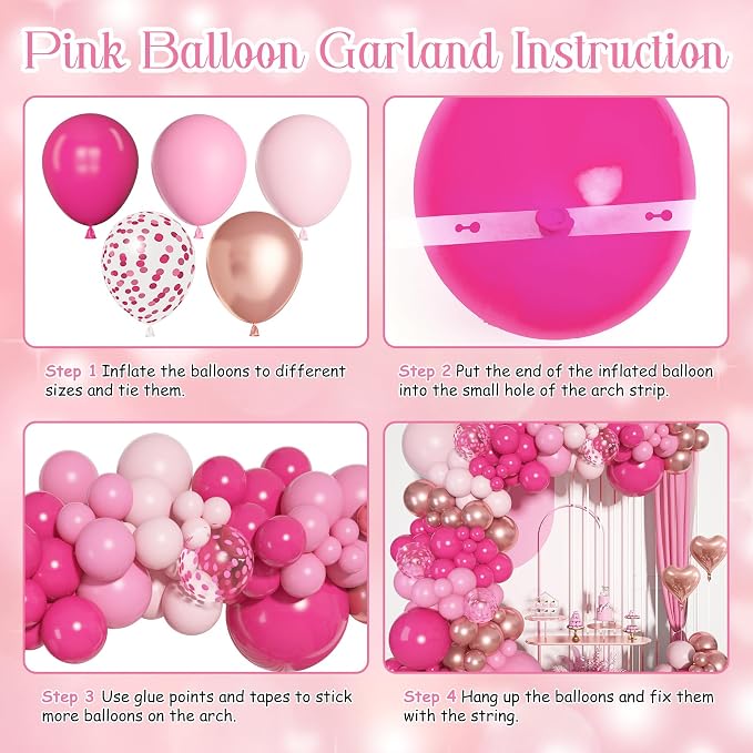 Pink Balloons Arch Garland Kit, Different Sizes Hot Pink Pastel Latex Metallic - Image 3