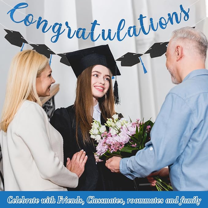 Class of 2026 Graduation Decorations Pre-Strung Glitter Congratulations Banner - Image 4