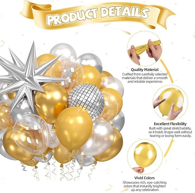 60pcs Gold and Silver Balloons, Metallic Pearl Silver Gold Balloons Clear - Image 9
