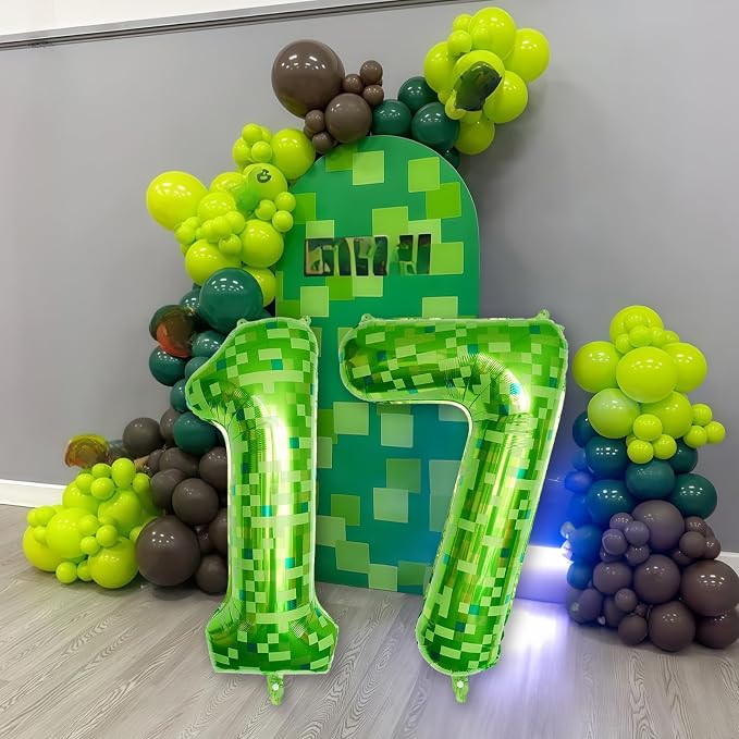 17th Birthday Balloons for Boys, Large Lime Green Pixel Number 17 Balloon - Image 6