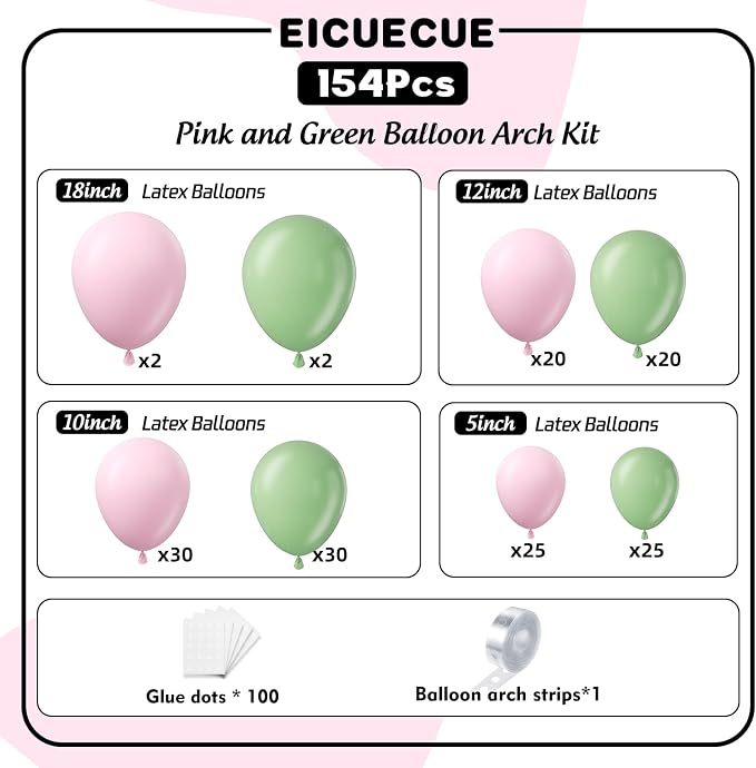 Pink and Green Balloons Garland Arch Kit 154Pcs - Image 2