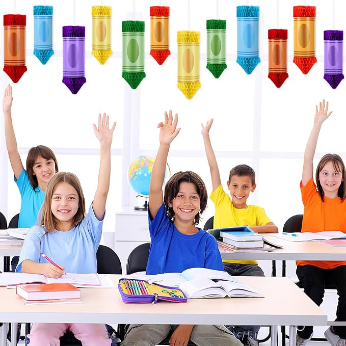12 Pcs Crayon Pencil Hanging Honeycomb Classroom Decorations | Welcome Back to - Image 6