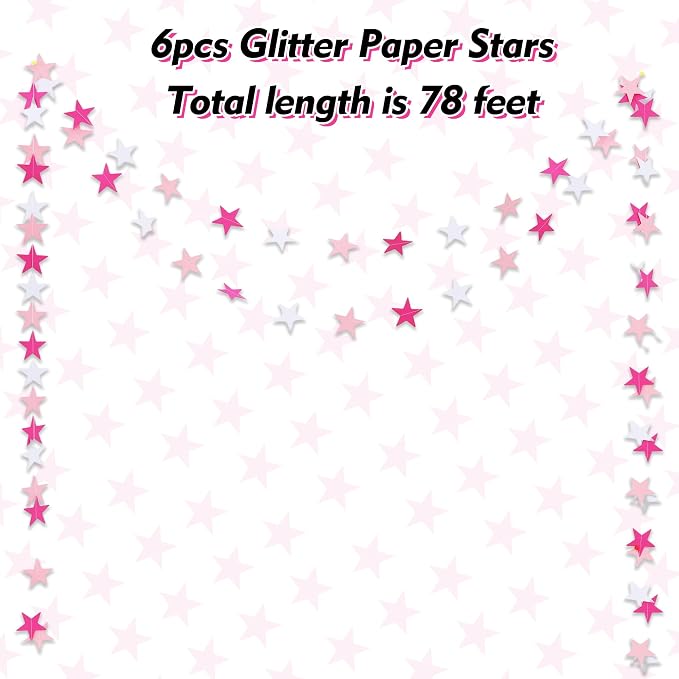 BEISHIDA 6Pcs Pink Star Garland Decor Twinkle Paper Star Banner Backdrop - Image 2