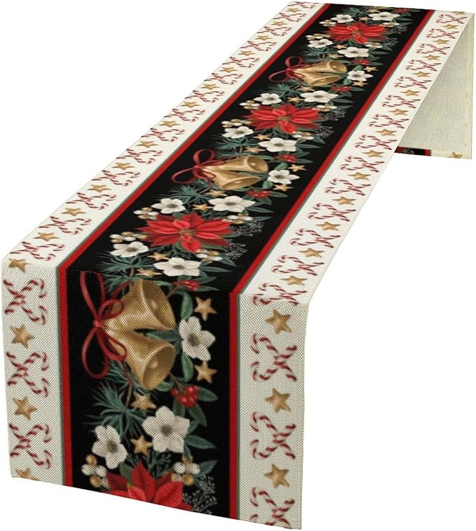 Christmas Table Runner, Xmas Holiday Seasonal Winter Table Cloth Kitchen Dining Table Decoration for Home Party Decor 13x120 Inch
