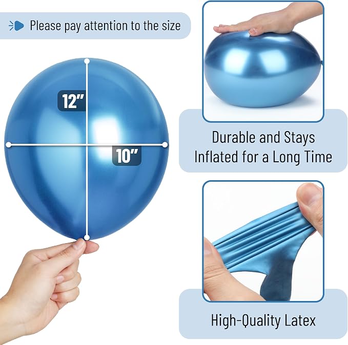 Mr. Pen- Blue Confetti Balloons, 12 Inch, 54 Pack | Latex Metallic Blue Balloons - Image 3