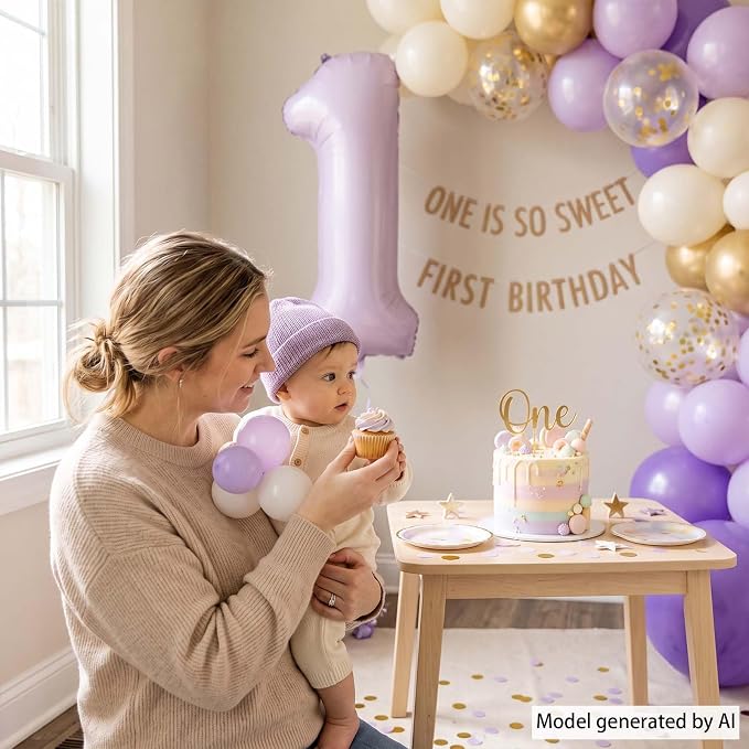 Cream Purple Number 1 Balloon 40 Inch, Foil Numeral - Image 6