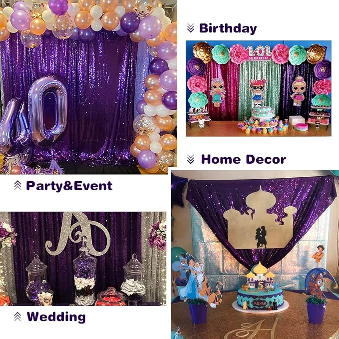 Eternal Beauty Purple 3mm Sequin Backdrop 2x8 Ft 2 Pack Wedding | Dense Sparkle - Image 6