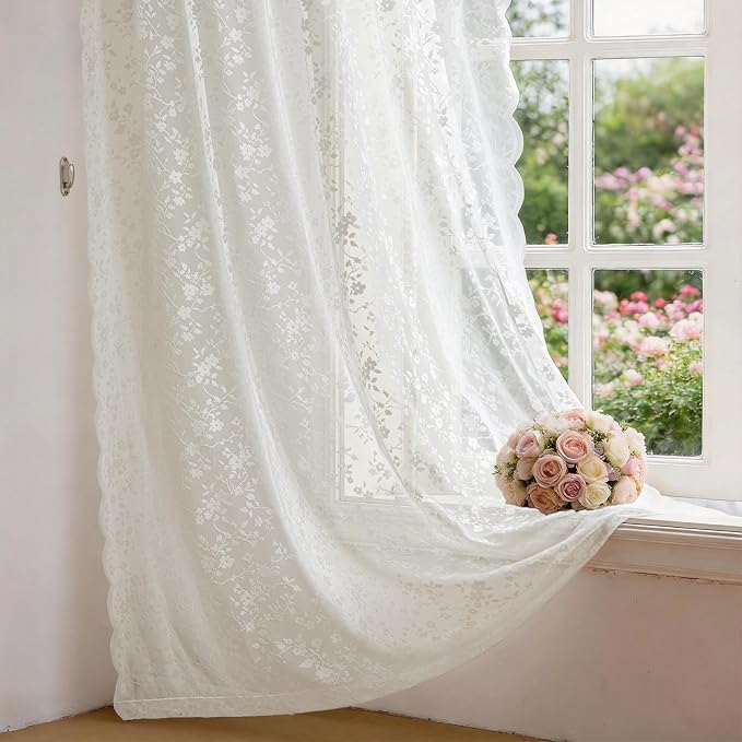 Anmao Vintage Lace Sheer Curtains 63 Inches Long - Image 8