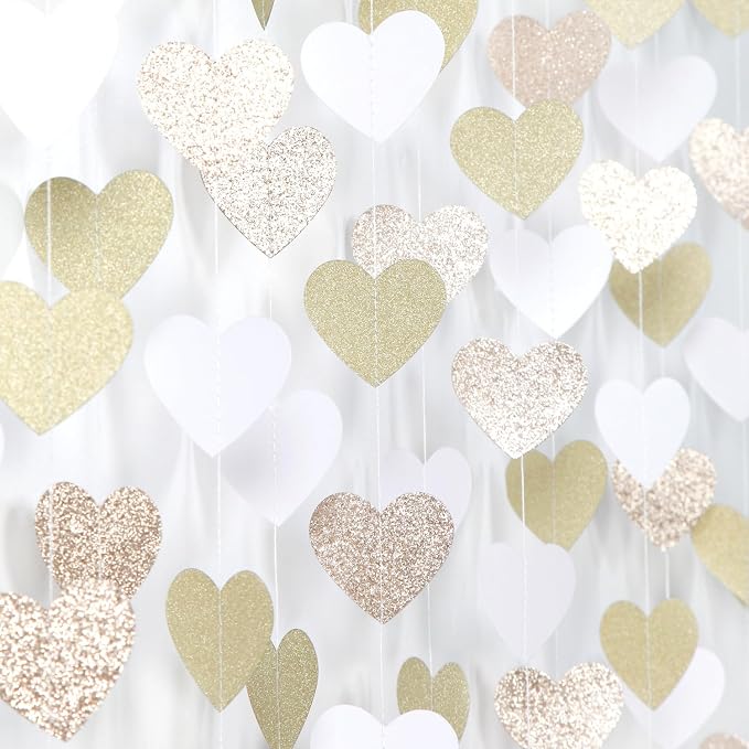 White-Gold Champagne Bachelorette Party Decorations - 52Ft Birthday Heart by OURUOLA