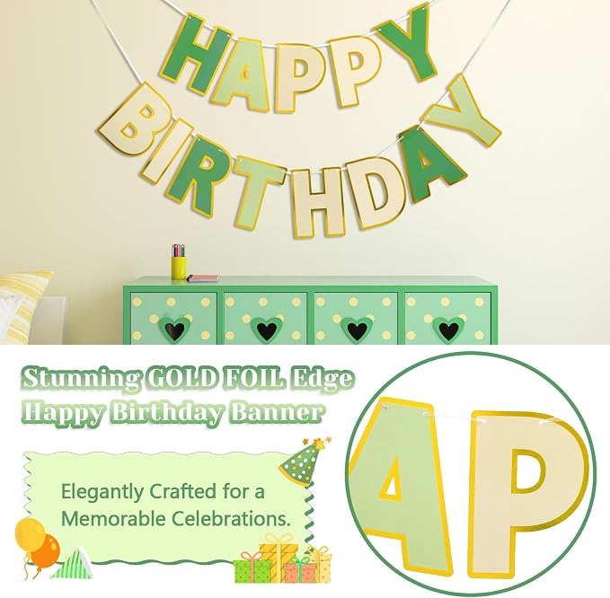 Pre-Strung Happy Birthday Banner Sage Green Party Decorations | adjustable cord - Image 3