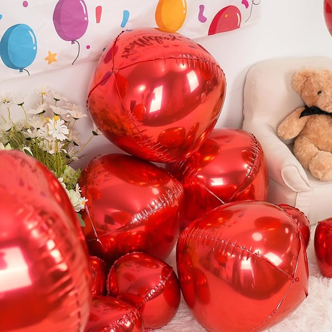 12Pcs Red Round Foil Balloons, Metallic Red Foil Balloon - Image 4