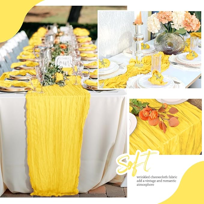 6 Pack Lemon Yellow Cheesecloth Table Runner 17x108 Inch Semi Sheer Boho Gauze - Image 6