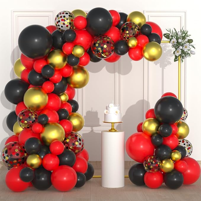 Red Black Gold Balloon Garland Arch Kit by PASOCON