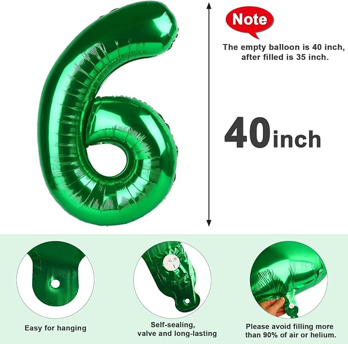 6 Balloon Numbers Birthday Decorations, 40In Green Balloons - Image 5