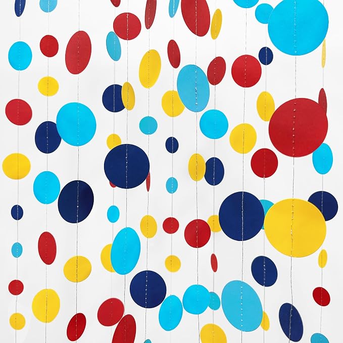 Red Blue Yellow Party Decorations Circle Dots Garland Hanging Paper Polka Dot by pinkblume