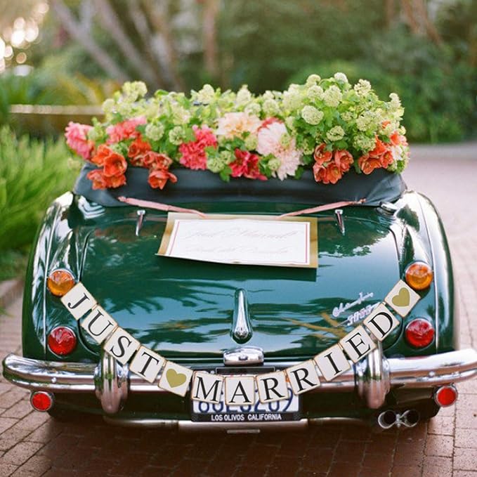GuassLee JUST Married Banner Car Decorations, Photo Props and Car Decorations - Image 7