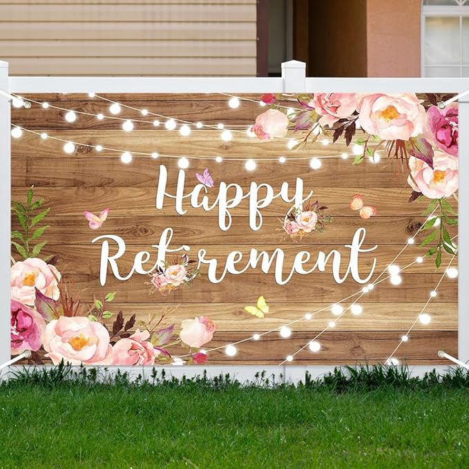 Lofaris Retirement Banner Rustic Floral Party Decoration 70.8x43.3 in | Rustic - Image 4