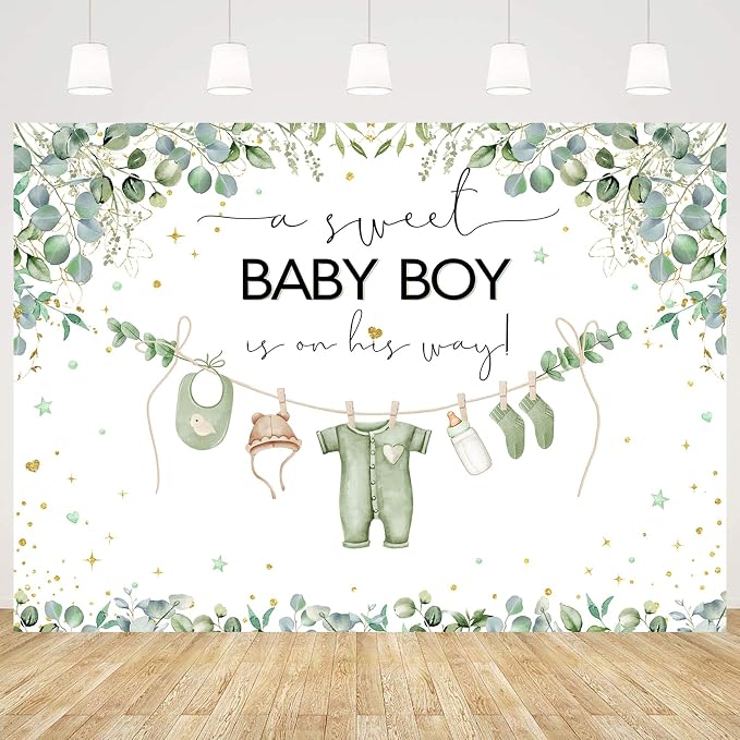 InMemory Greenery Baby Shower Backdrop Oh Baby Clothes Welcome Newborn Party - Image 5