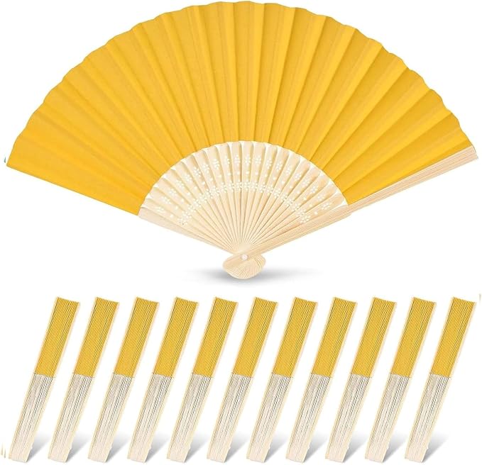 JOHOUSE 12 PCS Yellow Paper Fans Handheld, 8.3 Inch Foldable Hand Fan | Lemon by JOHOUSE