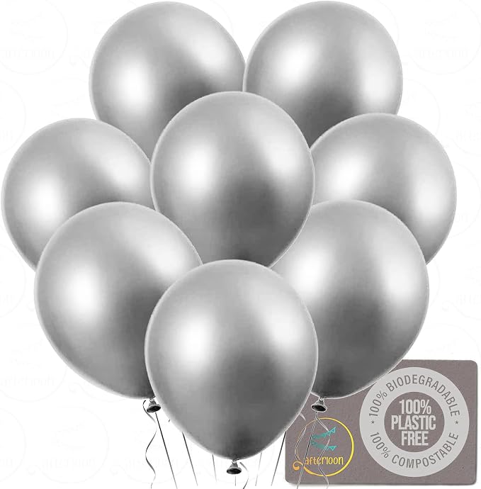 AFTERLOON® Biodegradable Natural Rubber Latex Balloons 24 pcs Silver 10 Inch by AFTERLOON%C2%AE