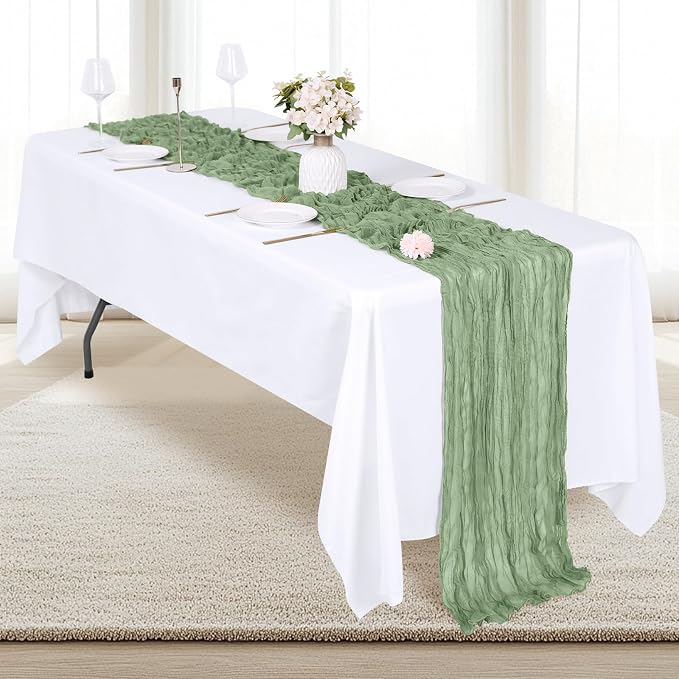 12 Pack Sage Green Cheesecloth Table Runner 17x108 Inch Semi Sheer Boho Gauze - Image 4