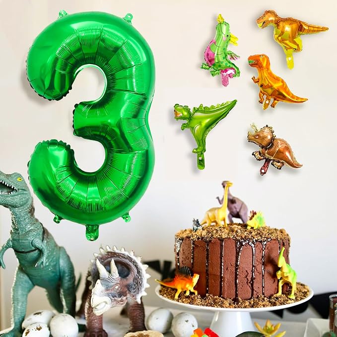 LilyZheng 3rd Birthday Dinosaur Decorations, 40 Inch Dark Green Number 3 Balloon - Image 4