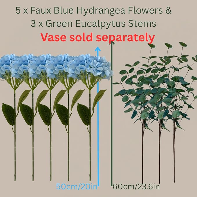 RyddeligHome Blue Hydrangea Artificial Flowers Arrangement, Dining Room - Image 4