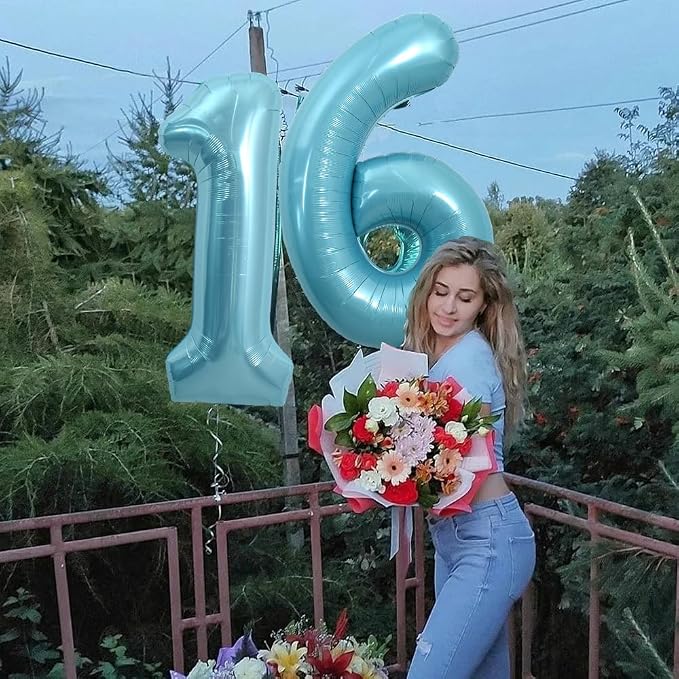 TONIFUL 40 Inch Light Blue Large Numbers Balloons Number 16 Helium Balloons - Image 4