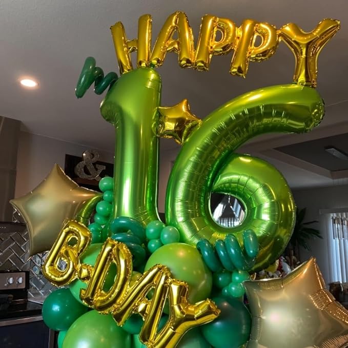 Green 4 Balloons, 40 Inch Large Foil Number Balloons Set 0-9, Self Inflate - Image 5