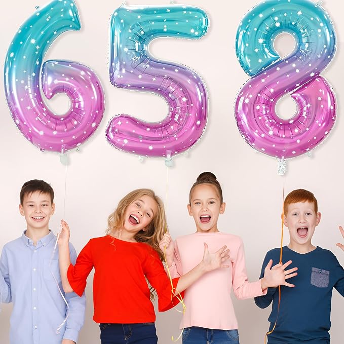 Number 8 Foil Balloon with Crown, 40-Inch Gradient | Gradient star print number - Image 4