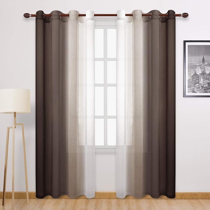 DWCN Faux Linen Ombre Sheer Curtains by DWCN