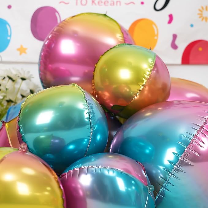 12Pcs Gradient Color Round Foil Balloons, Metallic Colorful Foil Balloon - Image 5