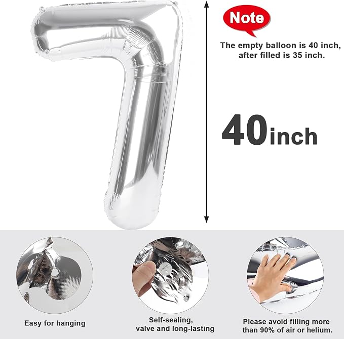 Large Number Balloons 40 Inch Silver 7 Balloon - Image 8