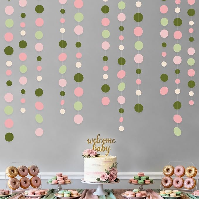 Sage Green and Dusty Pink Polka Dots Garlands Olive Green Dusty Rose Beige - Image 6
