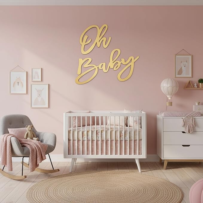 Oh Baby Sign for Backdrop, Large Wooden Baby Shower Sign Gold Letters Party - Image 3